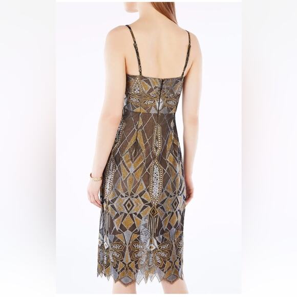 BCBGMAXAZRIA Alese Geometric Metallic Lace Cocktail Dress, EUC, Size 8 MSRP $448 - Picture 2 of 13